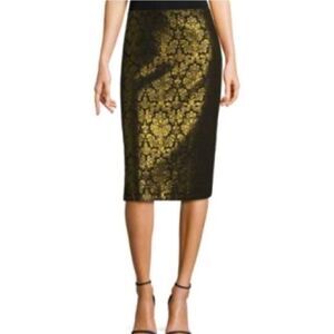 Worthington Gold Metallic Damask Pencil Skirt